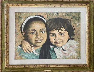 Le due sorelle, olio su masonite di Renzo Paoletti