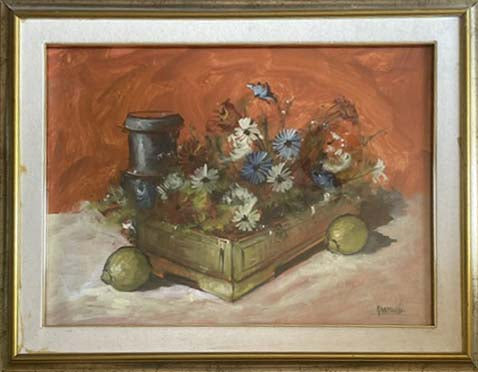 Composizione floreale a olio su tela di Marcello Gamurro