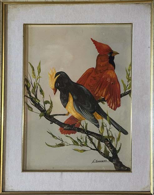 Cardinale rosso e grigio di Gisella Macaro, olio su tela