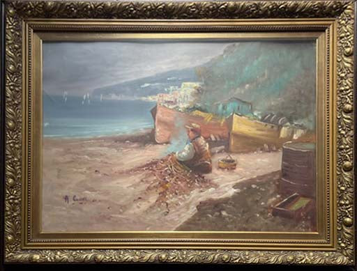 Paesaggio con casolare, olio su tela di Antonio Cariello, 50 x 70 cm