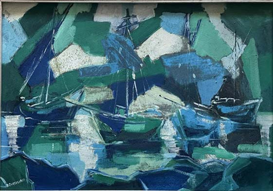 Senza titolo, barche a olio su tela di R. Pontecorvi