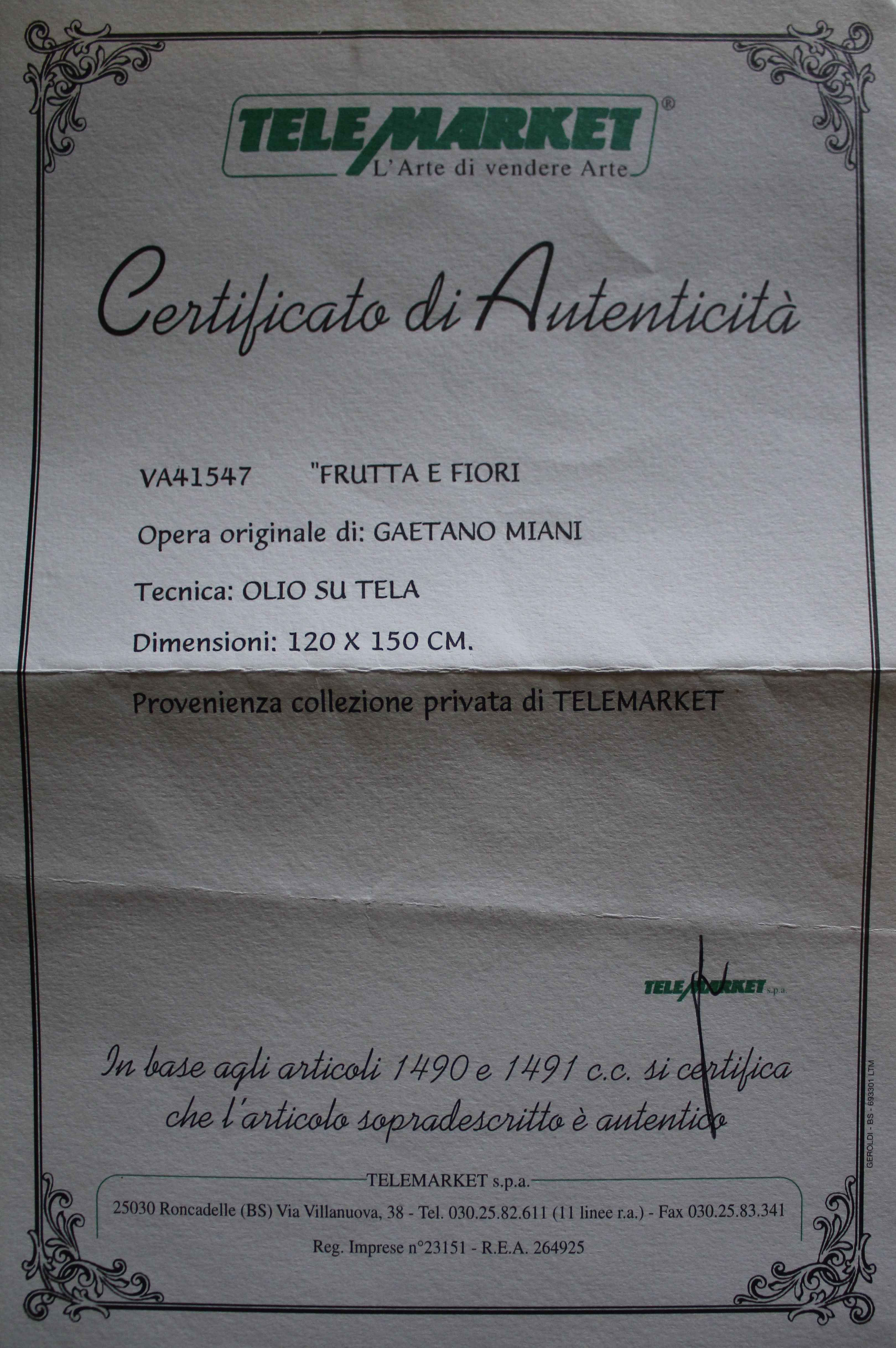 Gaetano Miani - Frutta e fiori