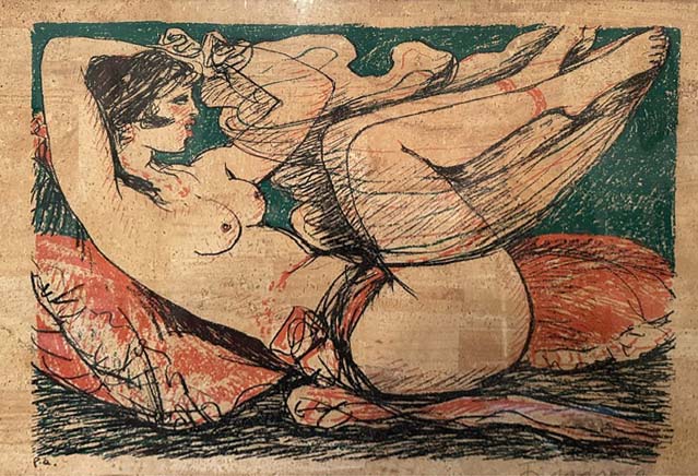 Serigrafia figurativa di Salvatore Fiume con nudo su carta