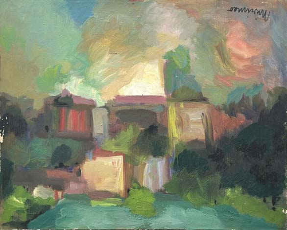 Paesaggio Urbano di Guido Mirimao, olio su tela – veduta urbana