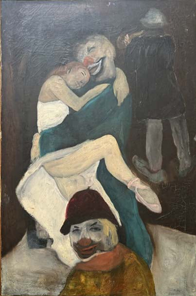 Il pagliaccio e la ballerina di Pinci, olio su tela – figura