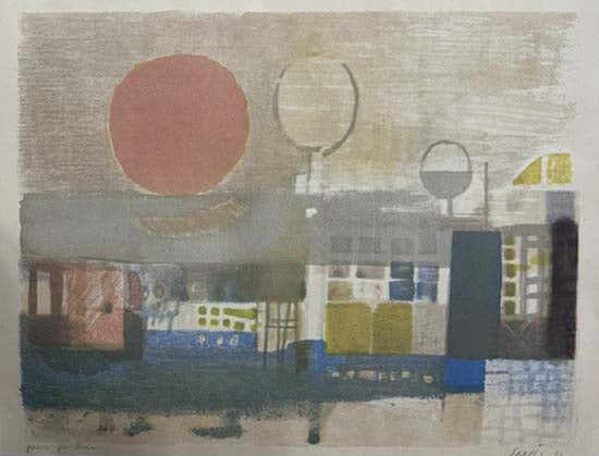 Paesaggio con sole, serigrafia su carta di Bruno Saetti