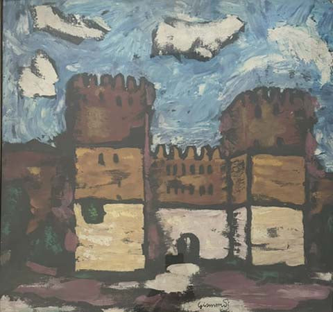 Senza titolo (torri) di Tommaso Gismondi, olio su tela