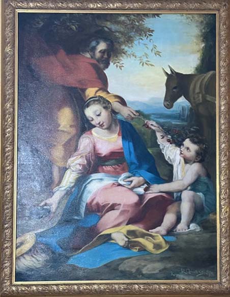 Riposo durante la fuga in Egitto ispirato a Barocci (Musei Vaticani) di Raffaele Conversa, olio su tela, 140X80 