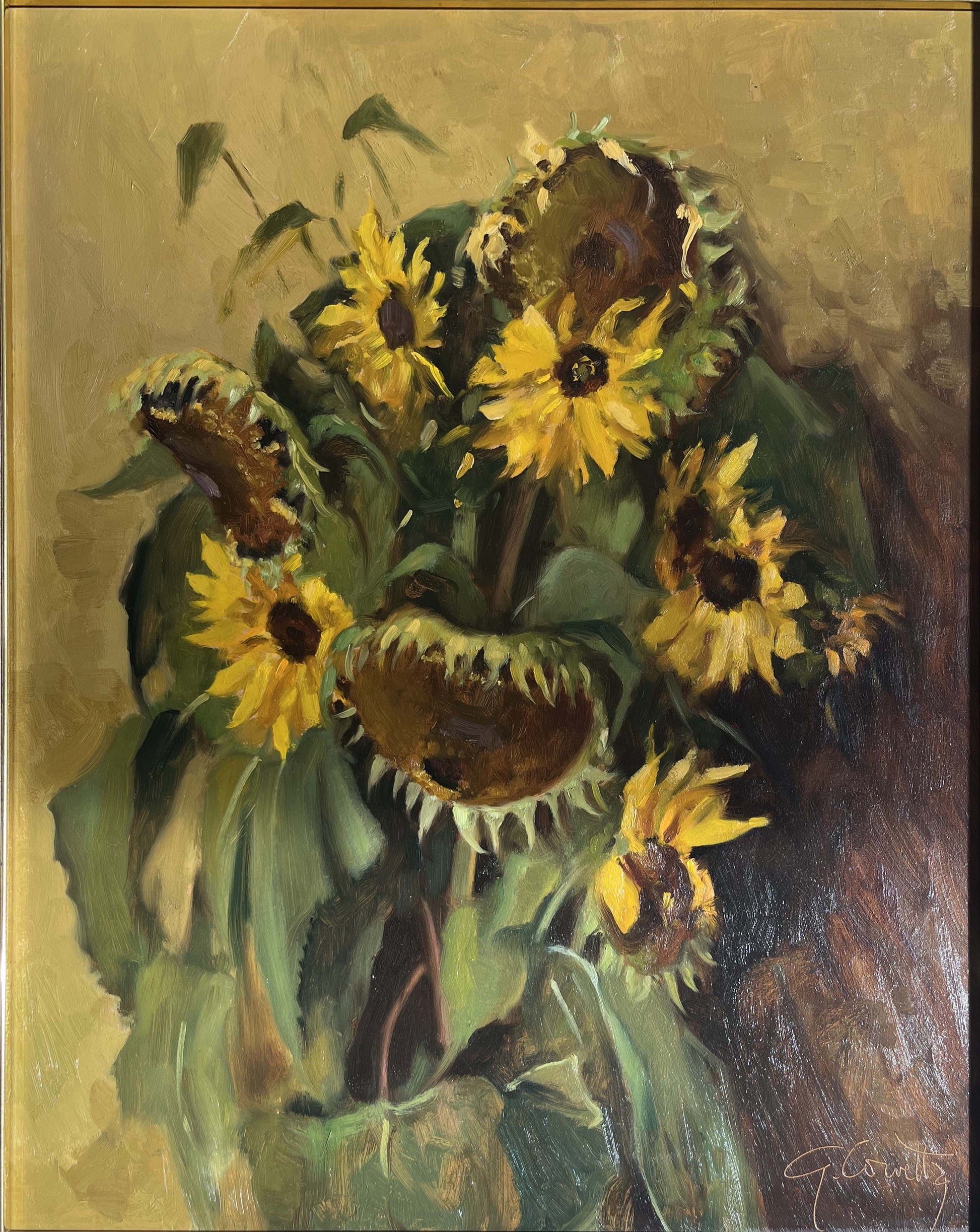 Girasoli, di Gino Corvetta, olio su tavola
