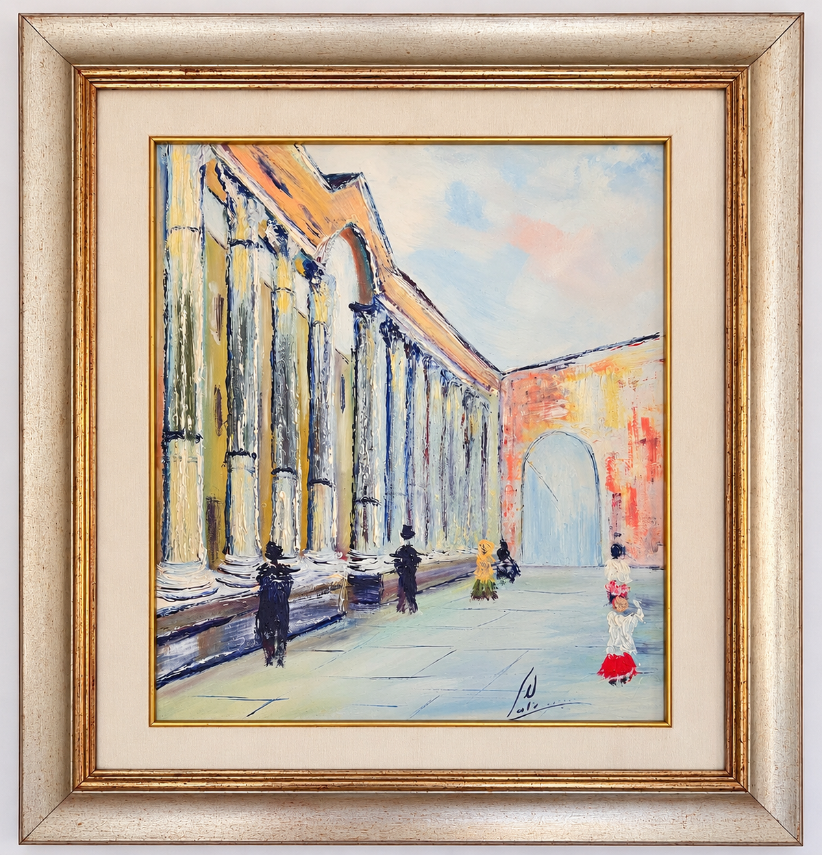 Senza titolo (Colonnato di San Lorenzo, Milano), olio su tela di Cesare Castiglioni