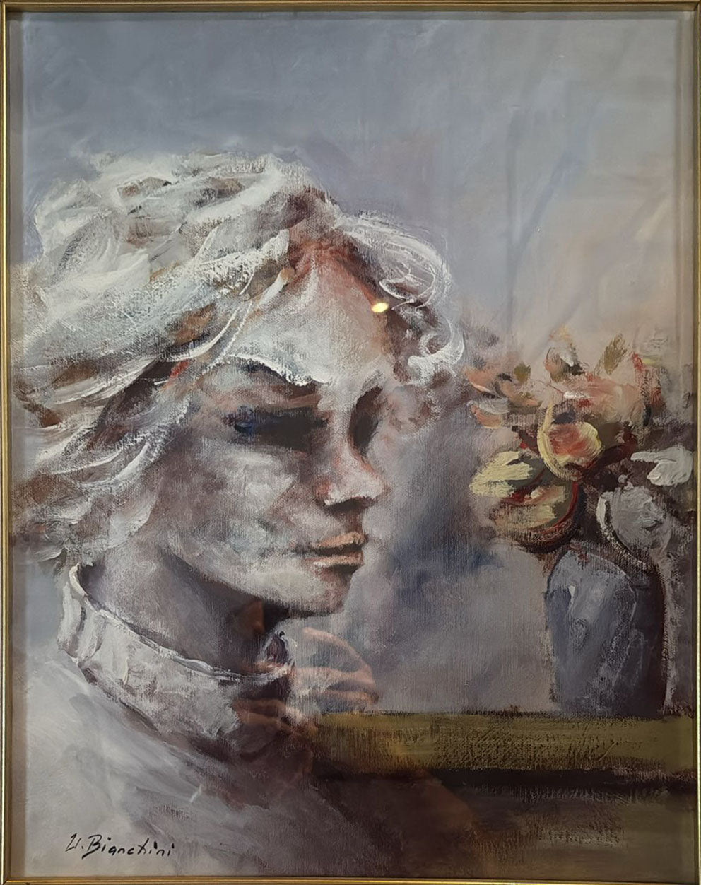 Umberto Bianchini - Sin título (Rostro de mujer con jarrón de flores)