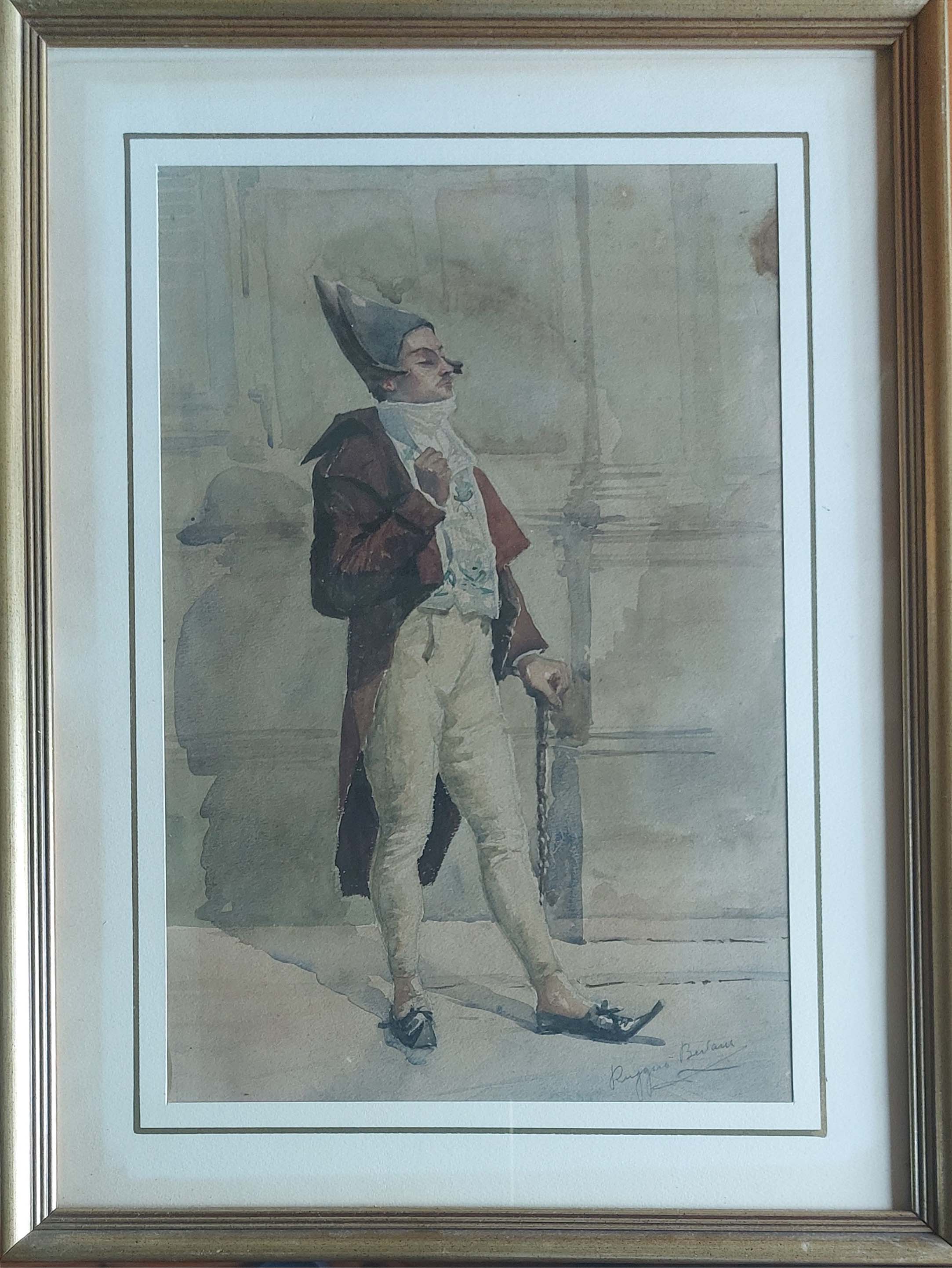 Ruggero Berlam - Senza titolo (nobile con bastone) - Acquerello su carta