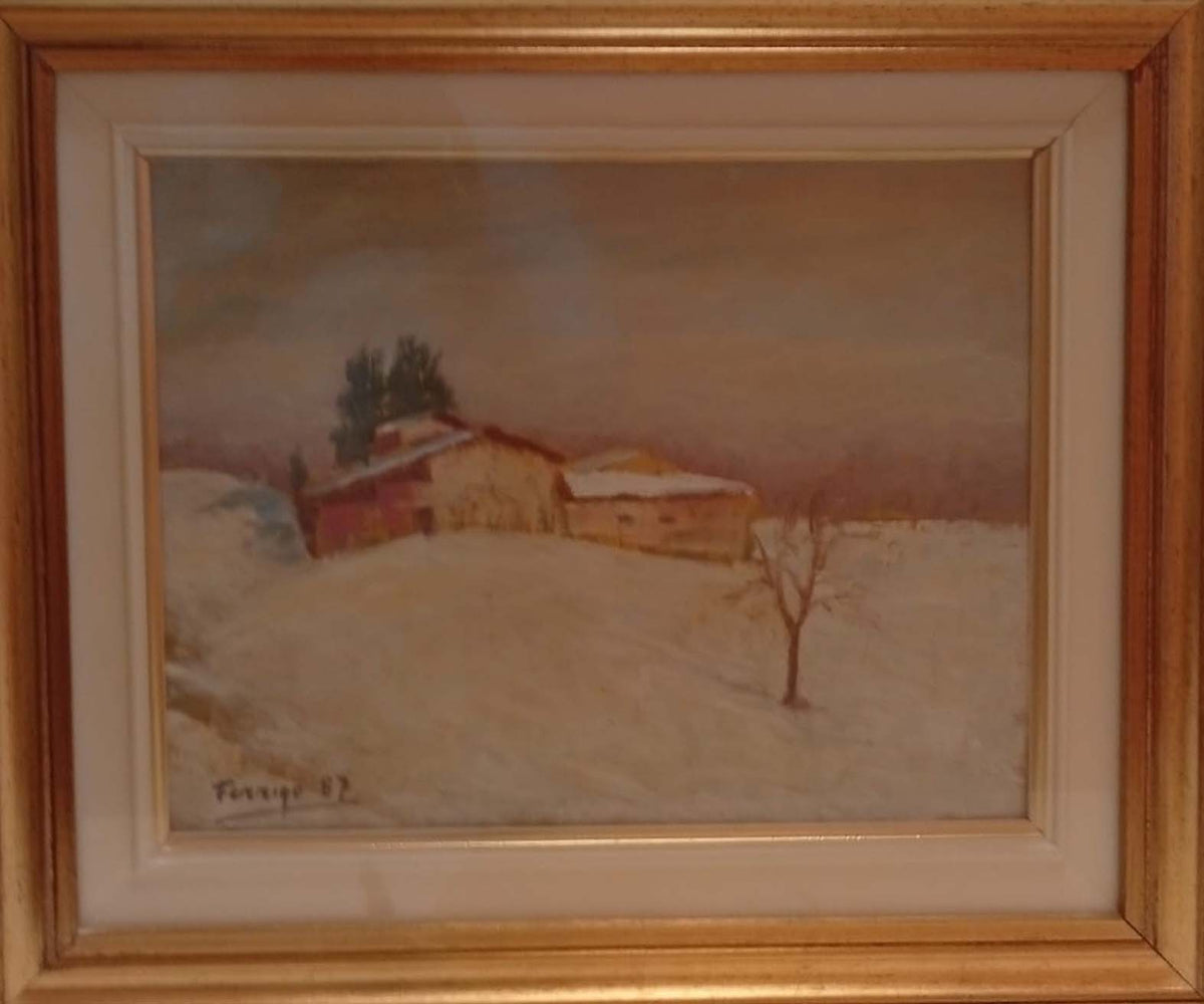 Neve in collina di Graziano Ferrigo, olio su tela del 1987