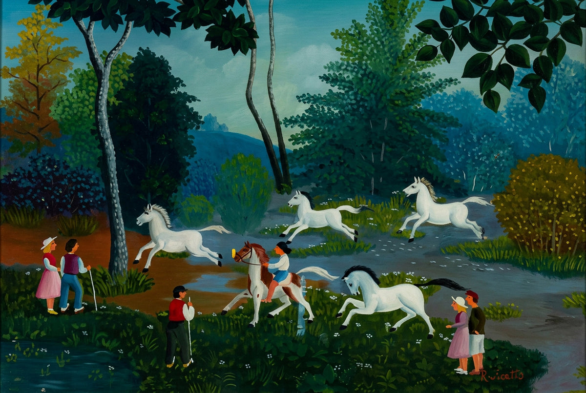 Senza titolo (scena bucolica con cavalli), di Lorenzo Prato, Olio su tela, 50 x 39.5 cm