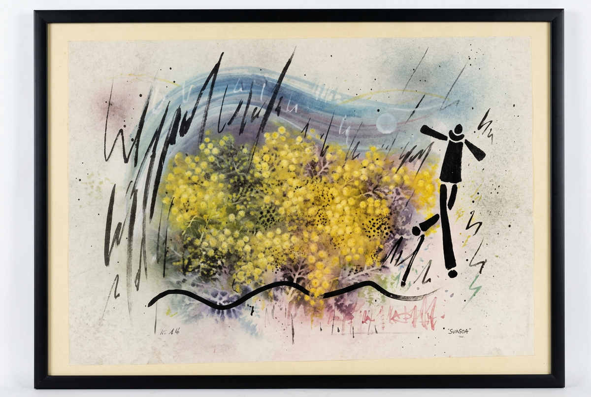 Senza titolo (figure stilizzate), di Mario Borgna, 61 x 45 cm