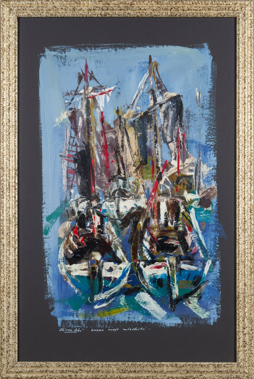 Barke moje mladosti (Le barche della mia giovinezza), olio di Oliver Tihi, 50 x 75 cm