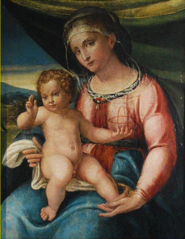 Attribuito a Gerolamo Colleoni - Madonna con bambino in veste Salvator Mundi