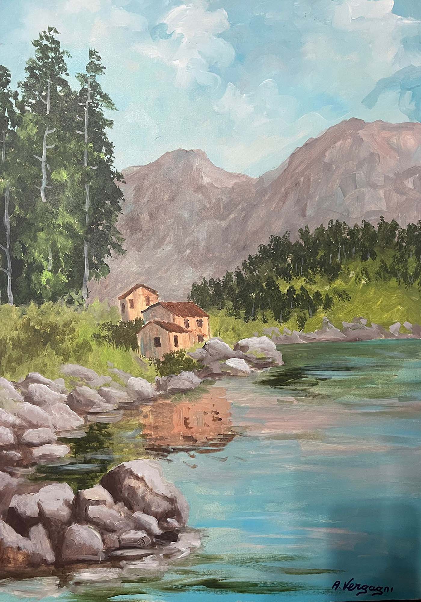 Paesaggio a olio su tela di Arturo Vergagni