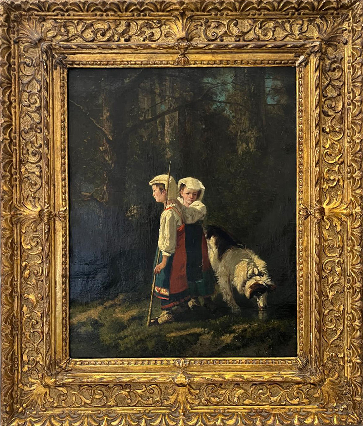 Giuseppe Palizzi - Senza Titolo (bambini e cani nel bosco)