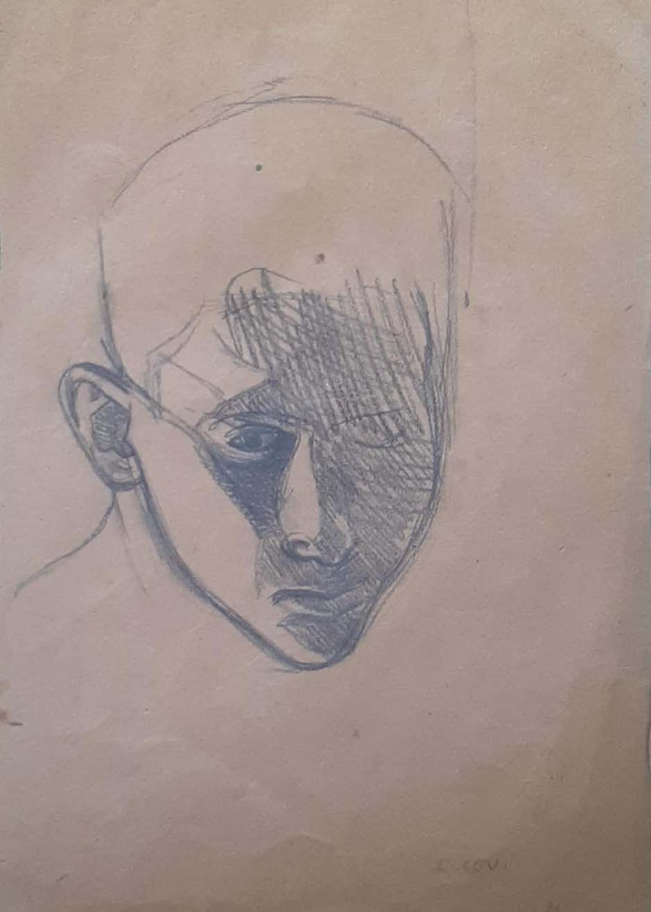 Testa disegnata a matita su carta da Carlo Levi