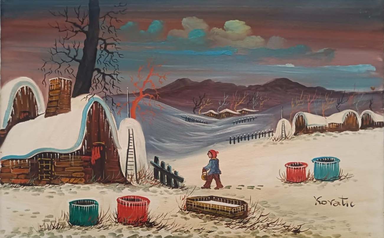 Paesaggio innevato di Mijo Kovacic, olio su tela