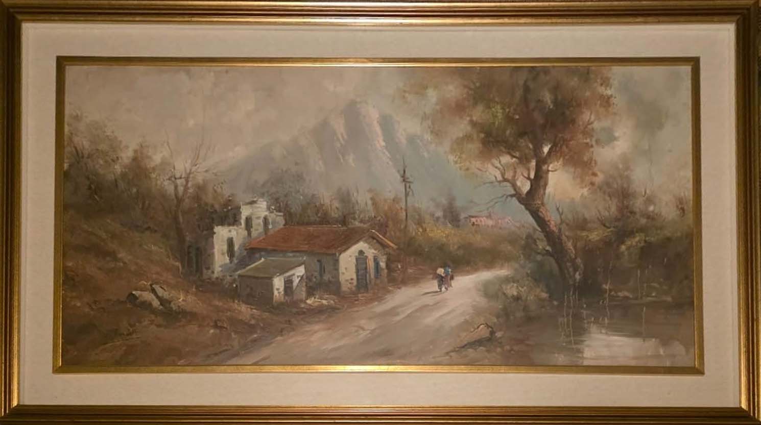 Paesaggio con figure, olio su tela firmato M. Rondelli