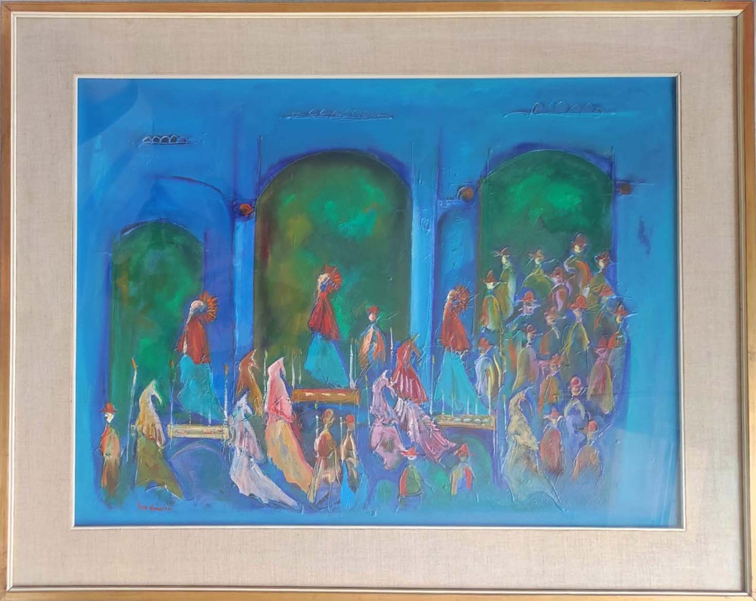 Scena di processione, olio su tela di Giò D'Amico