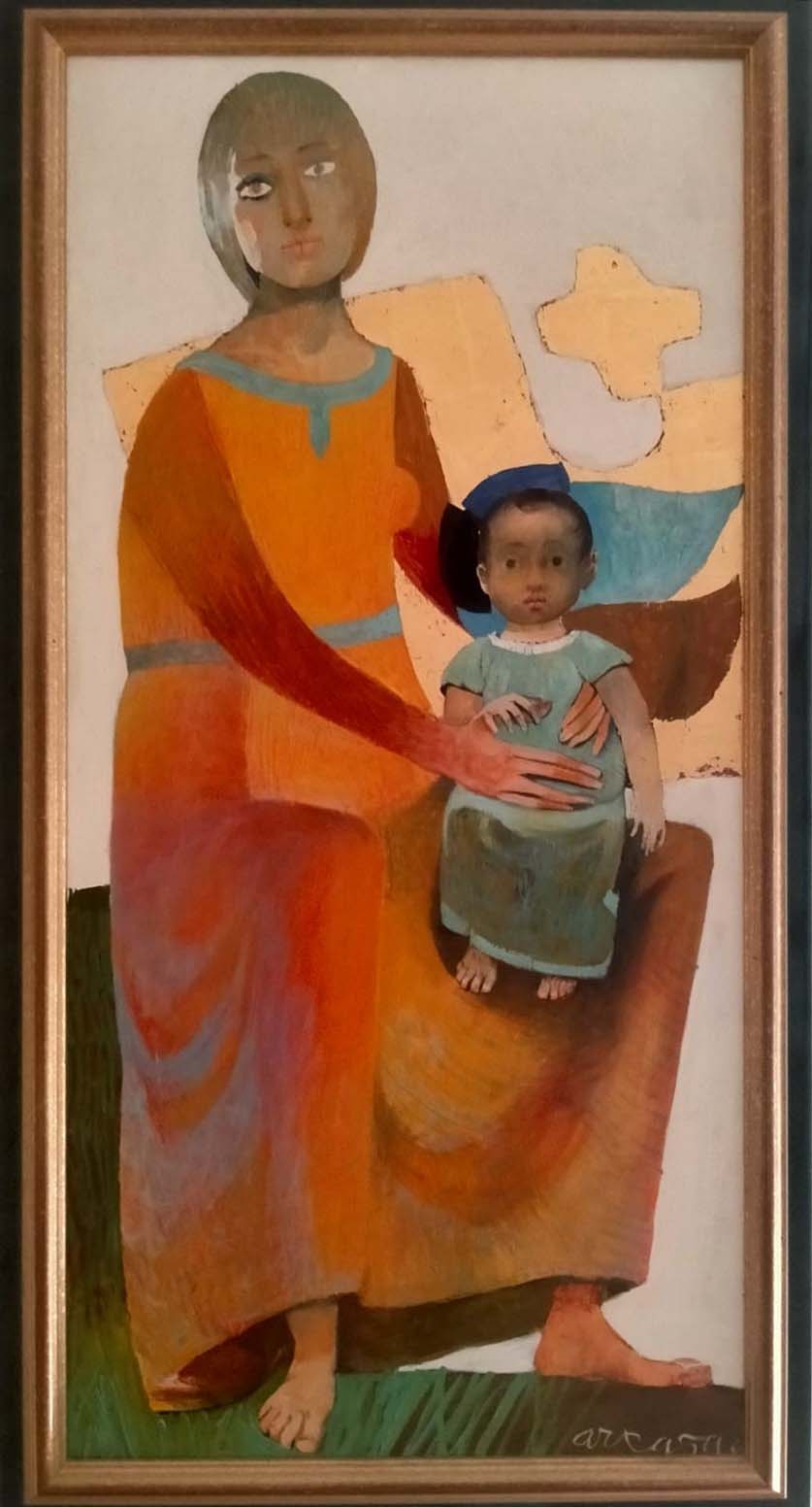 Senza titolo (Madonna con bambino) di Arcabas (JeanMarie Pirot), olio su tela – arte sacra