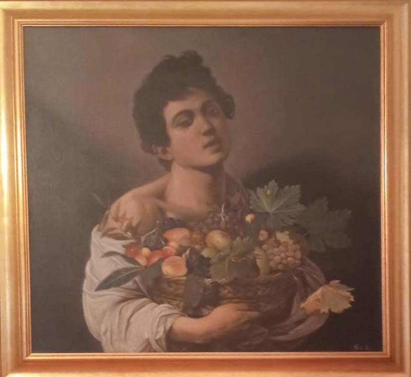 Riproduzione del Ragazzo con la canestra di frutta da Caravaggio