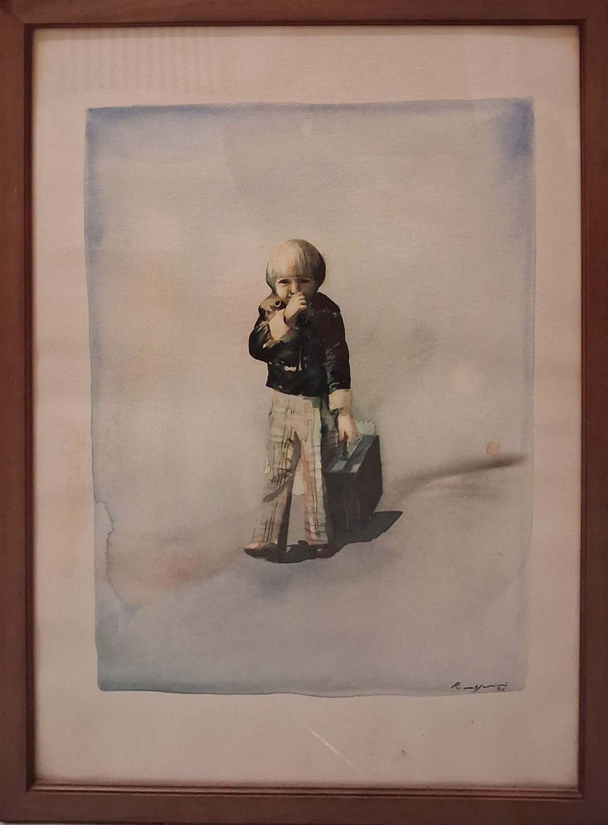 Senza titolo (bambino con valigia) di Anonimo, acquerello
