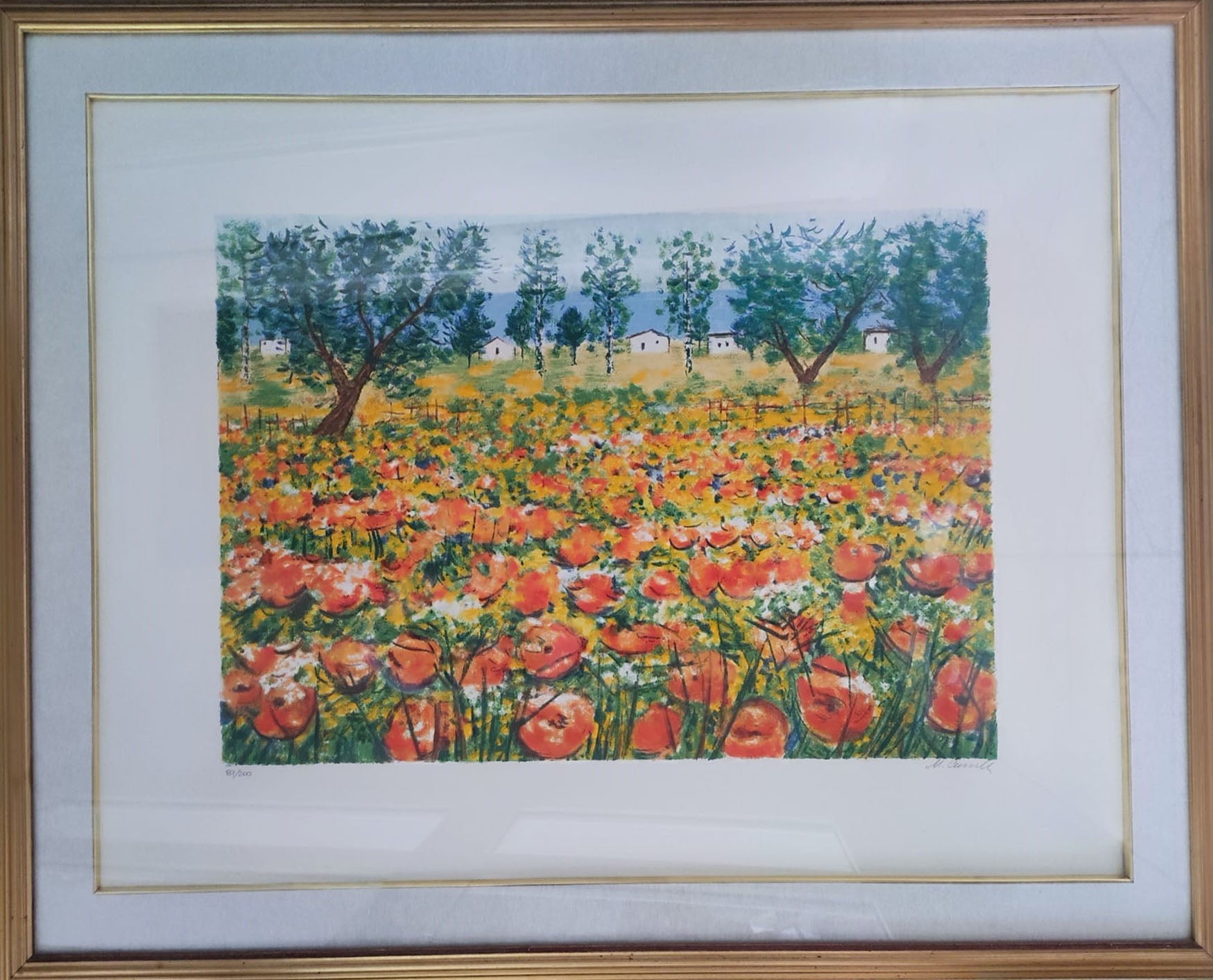 Michele Cascella - Senza titolo (Paesaggio con papaveri e fiori)