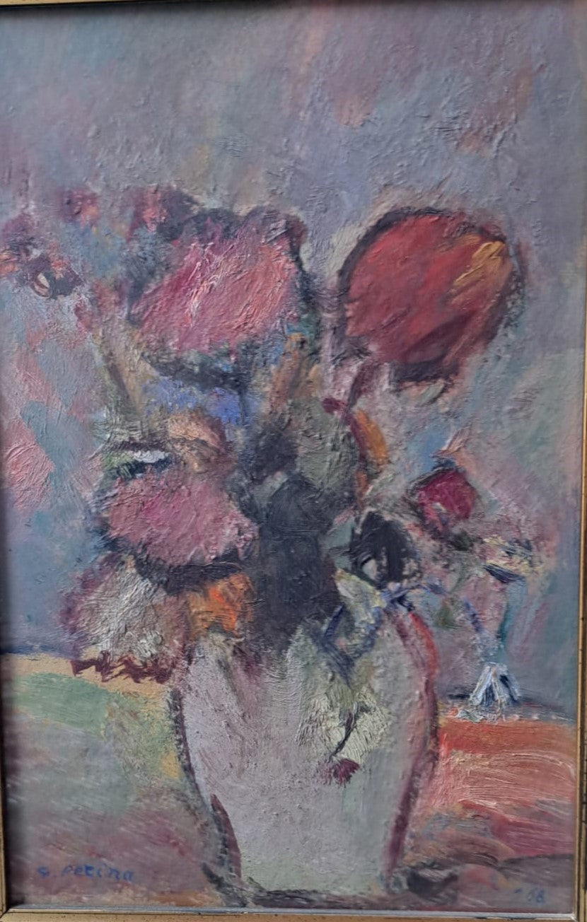 Giulio Perina - Senza Titolo (vaso di fiori con fiore rosso)