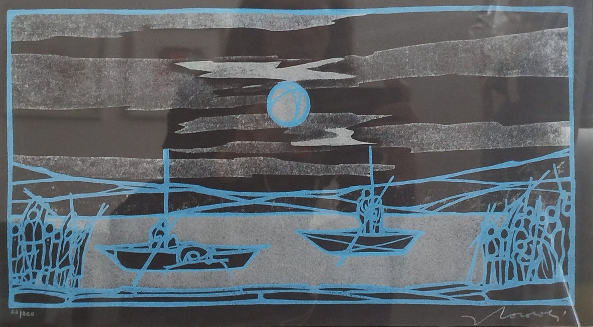 Francesco Casorati Pavarolo - Senza titolo (paesaggio notturno con le barche)