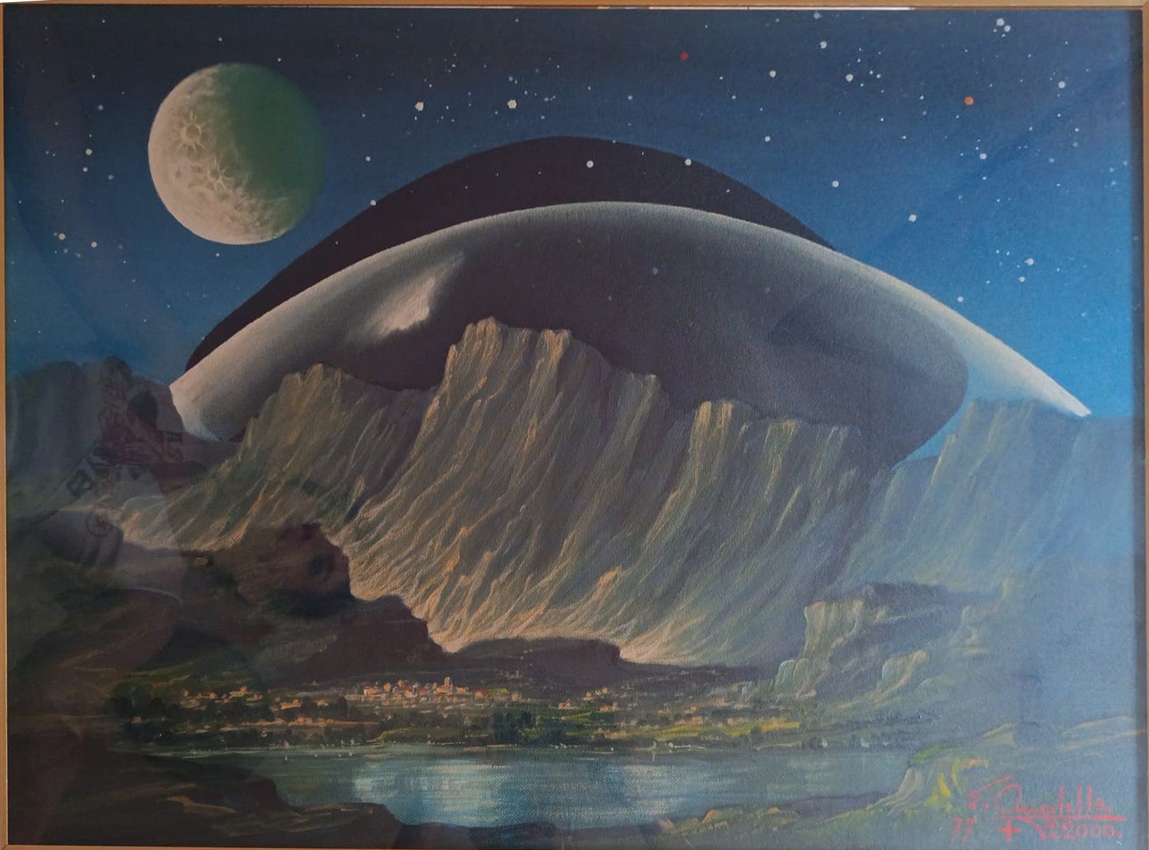 Ermenegildo Angilella - Paesaggio con luna e cupola di una metropoli