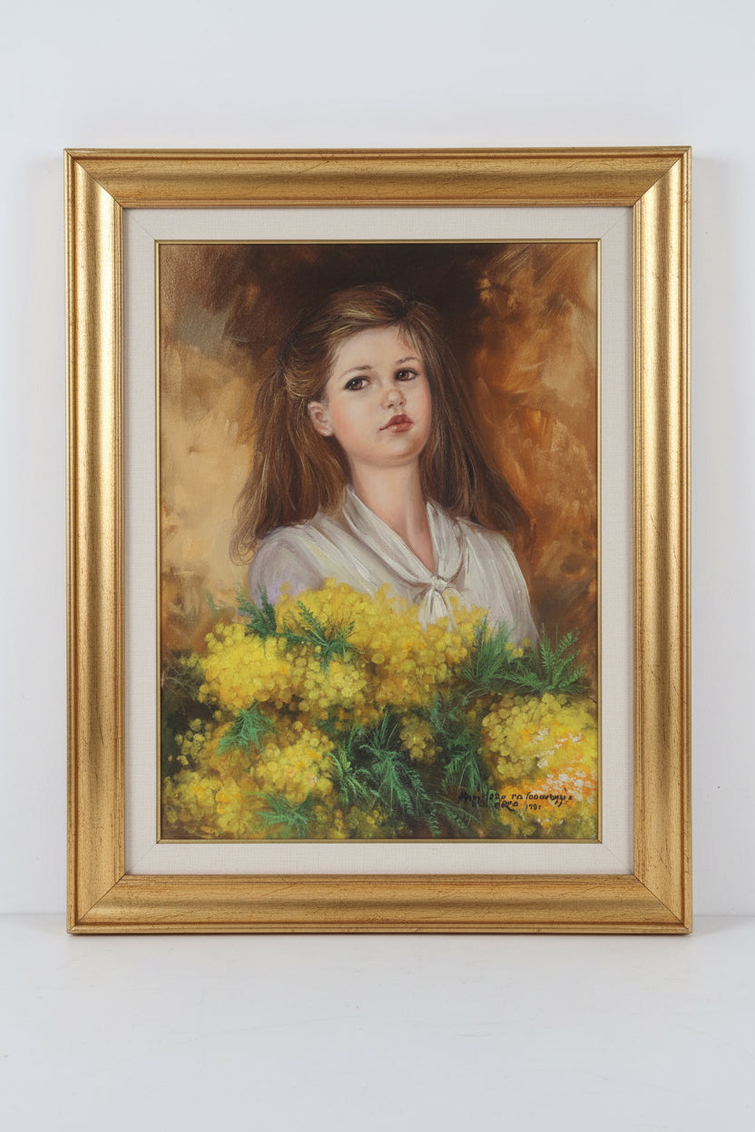 Bambina con mimose, olio su tela di Mariolino da Caravaggio falsario