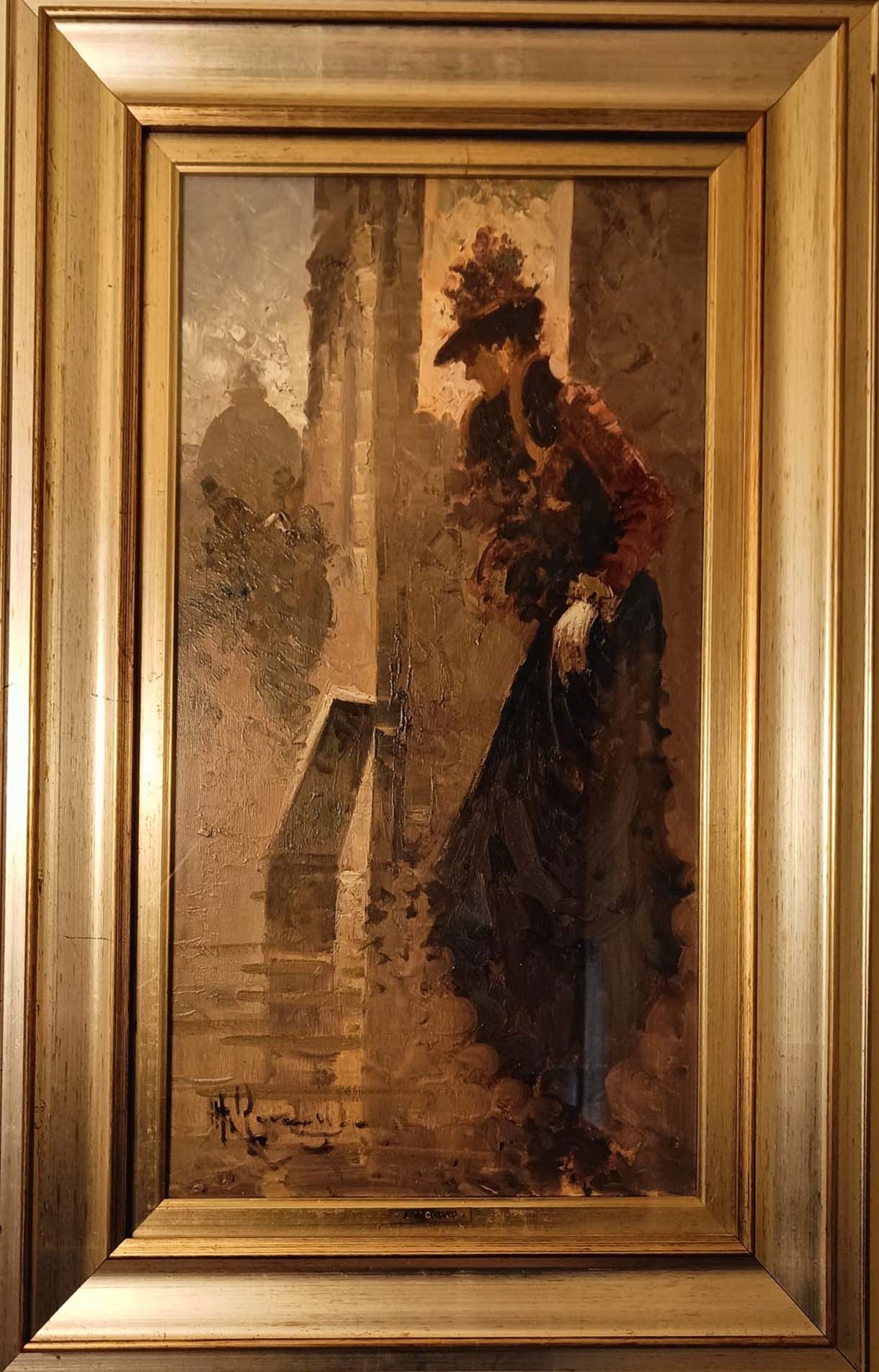 Figura femminile elegante in olio su tela di Antonino Pecoraro