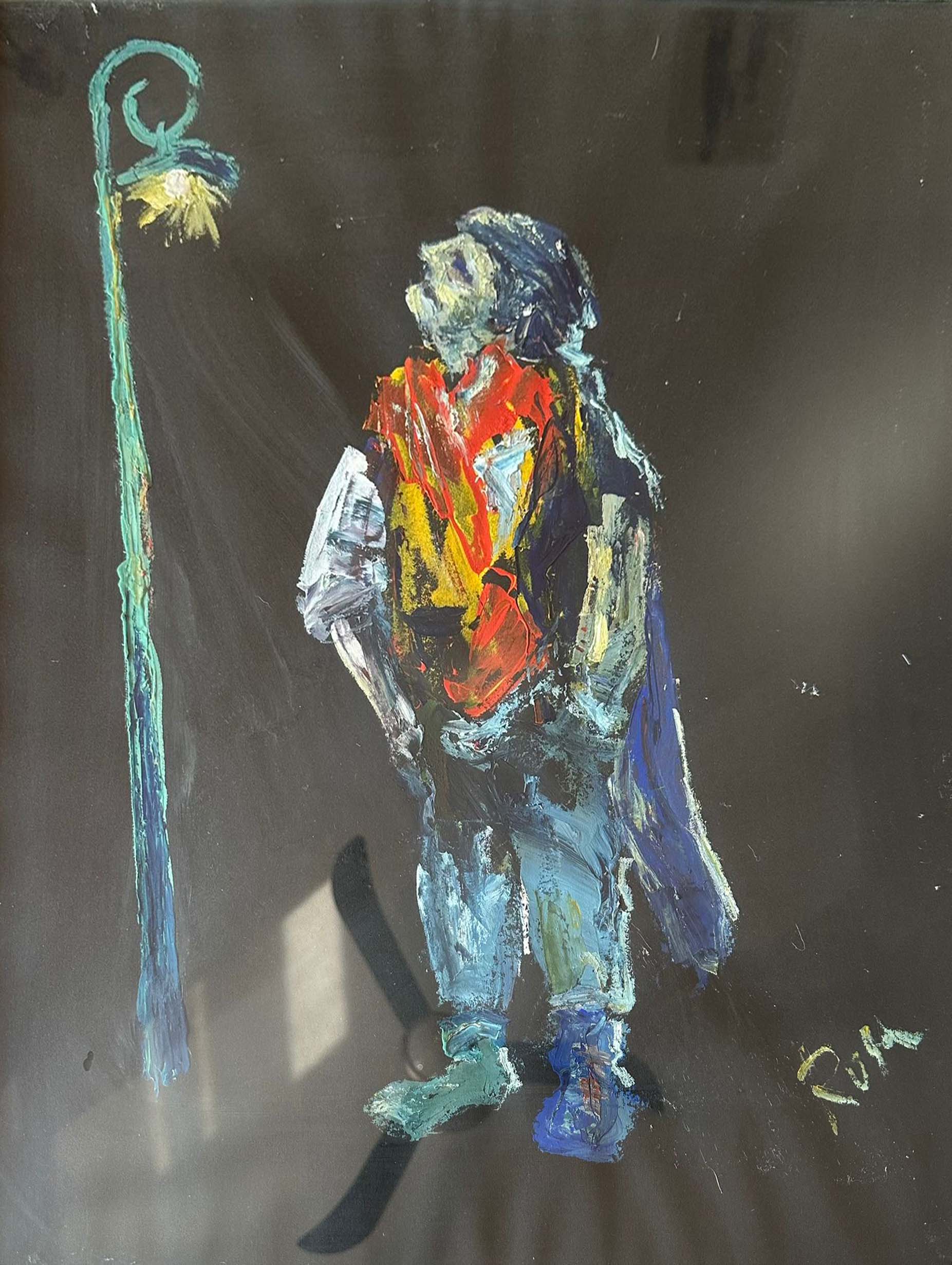 Michele Rosa - Senza titolo (figura sotto il lampione) - Tecniche miste