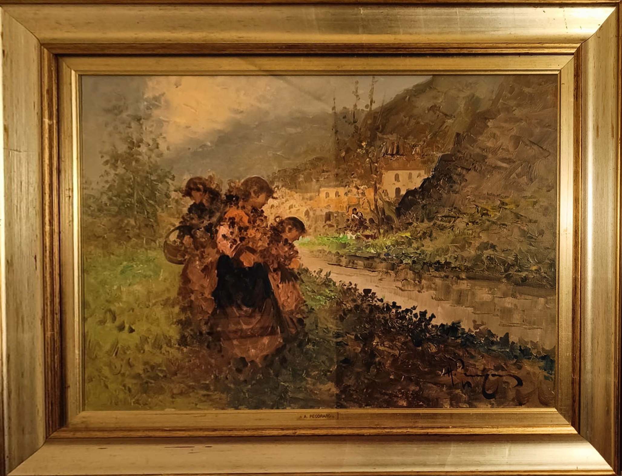 Ragazze lungo il fiume in olio su tela di Antonino Pecoraro