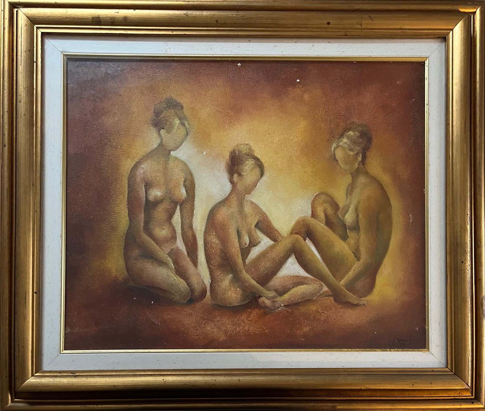 Olio su tela Les 3 graces Aout 1969 di Myriam Bering