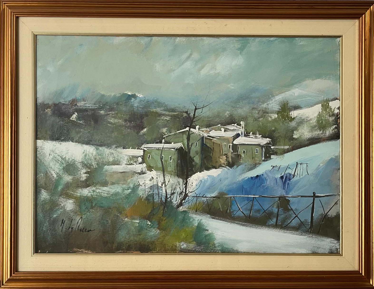 Paesaggio innevato, olio su tela di Maurizio La Rocca