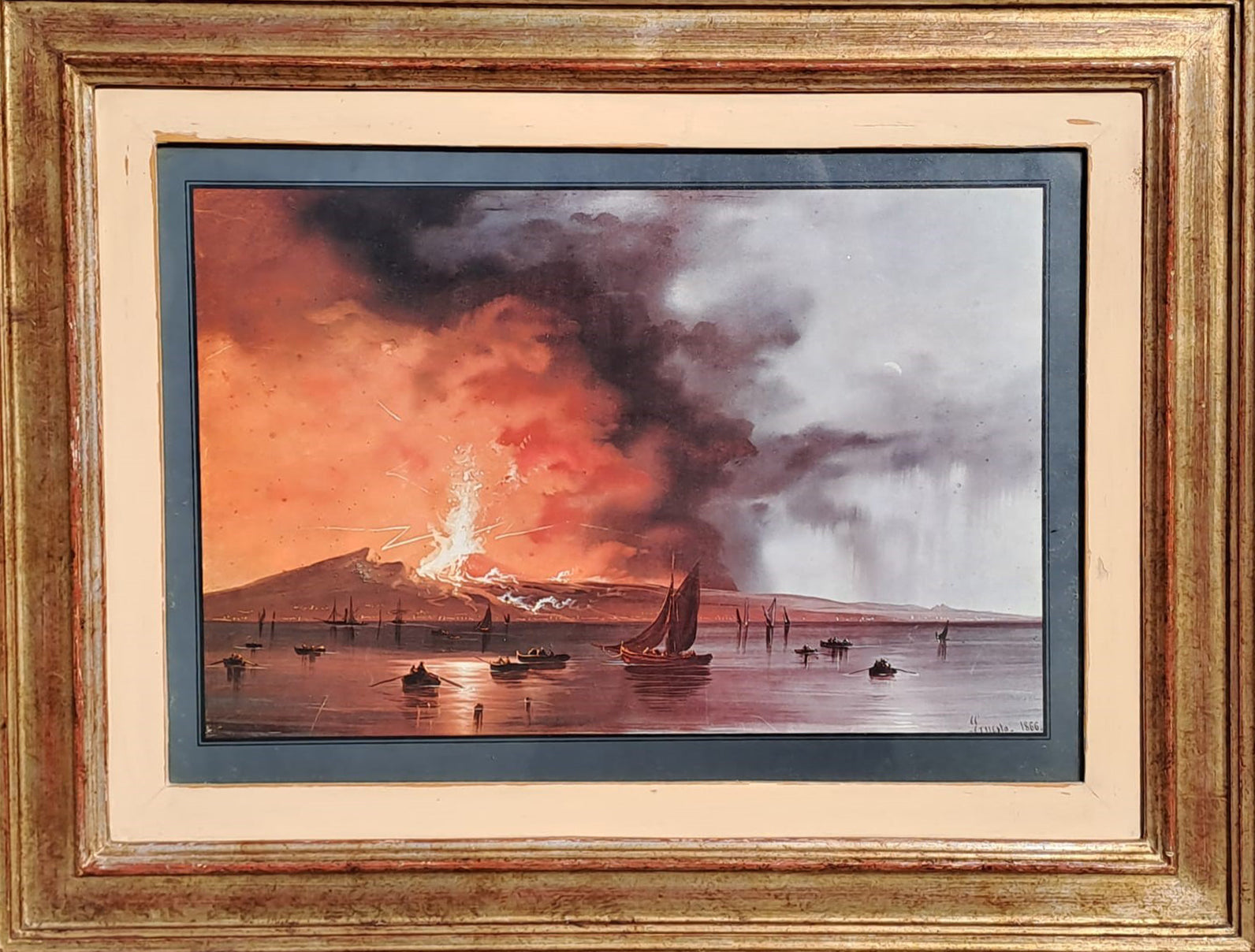 Scuola Napoletana - Notturno, veduta del Vesuvio