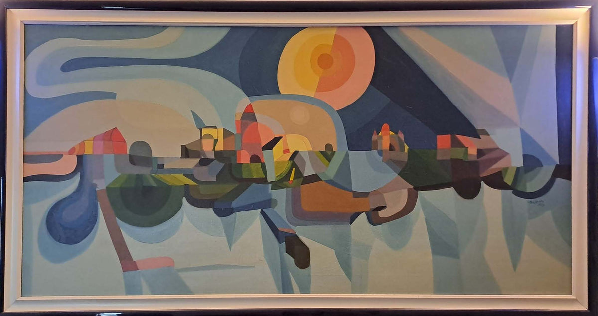 Paesaggio con lago - Olio su tela - Carlo Bazzoni