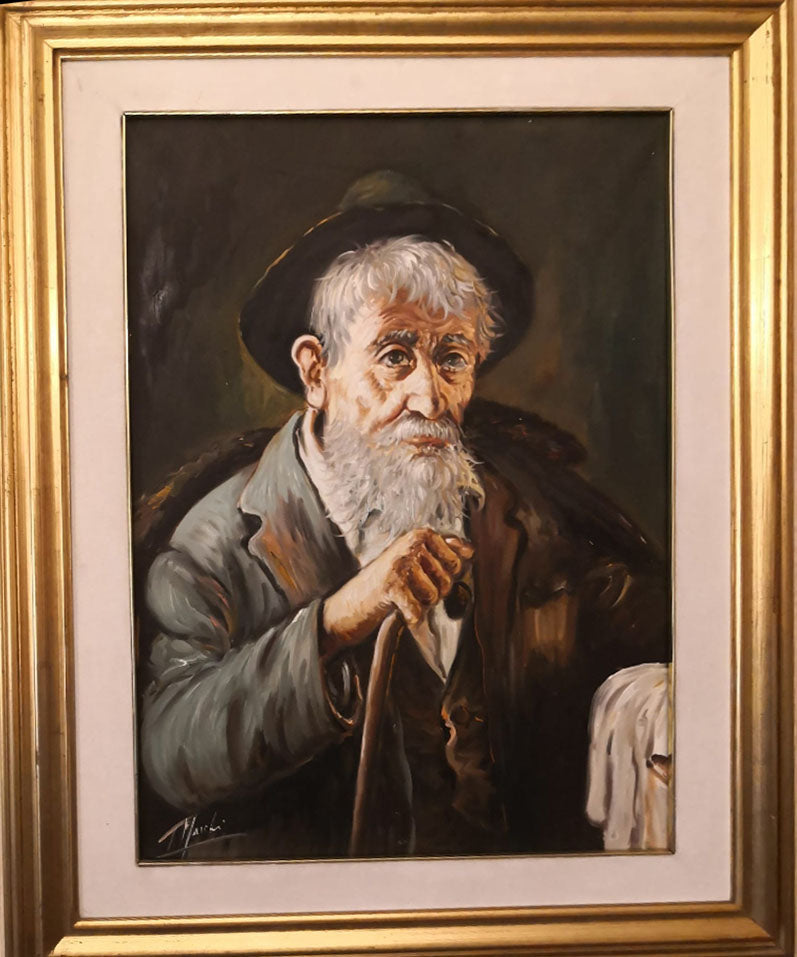 Tristano Marchi - Mezzo busto di anziano con folta barba bianca e bastone