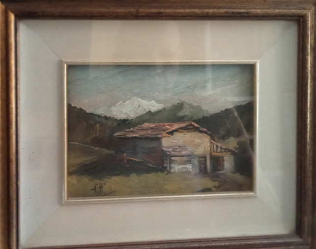 Titti - Paisaje montañoso con choza en primer plano