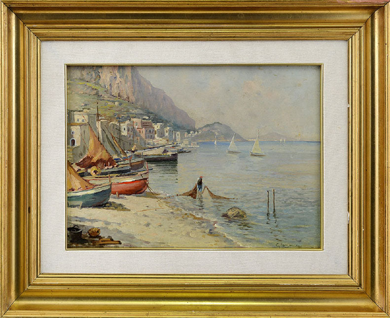 Giuseppe Lamonica - Golfo di Napoli con pescatori