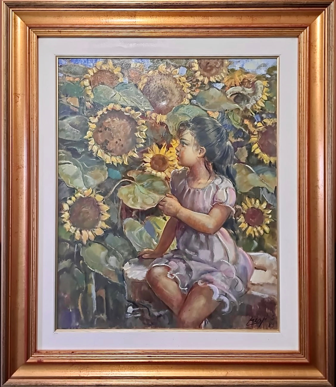 Emanuela fra i girasoli, di Silvio Crespi, Olio su tela, 45 x 55 cm