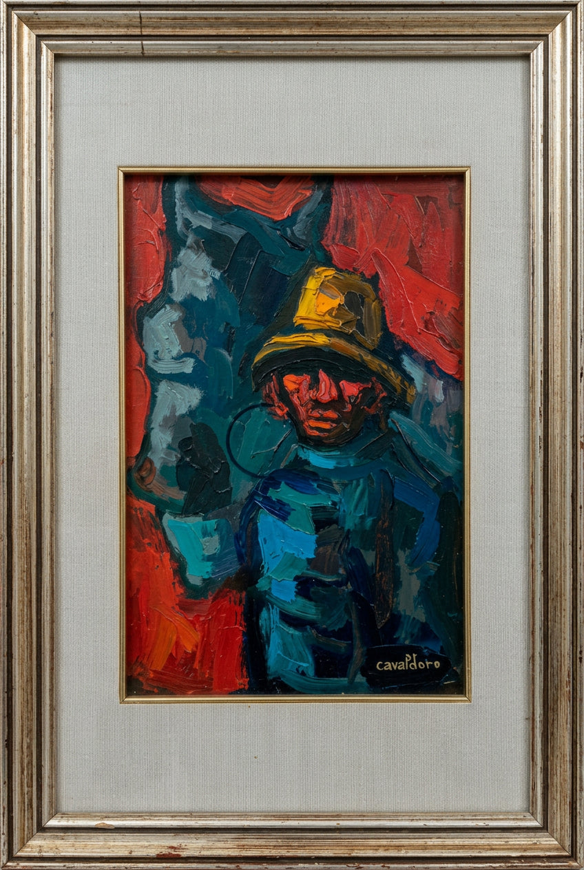 Uomo e Cavallo di Alfredo Cavaldoro, olio su tela, 20 x 30 cm