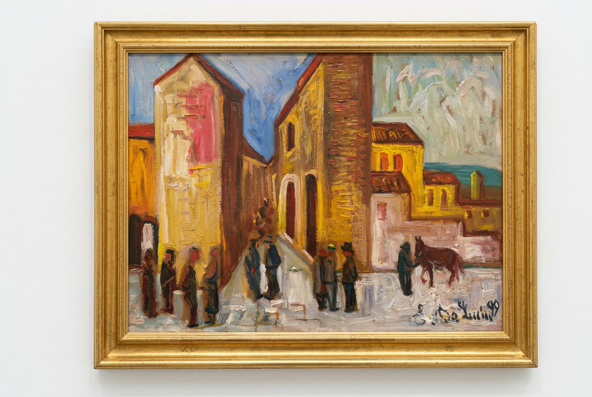 Case gialle di E de Lucia, olio su masonite, 40 x 30 cm