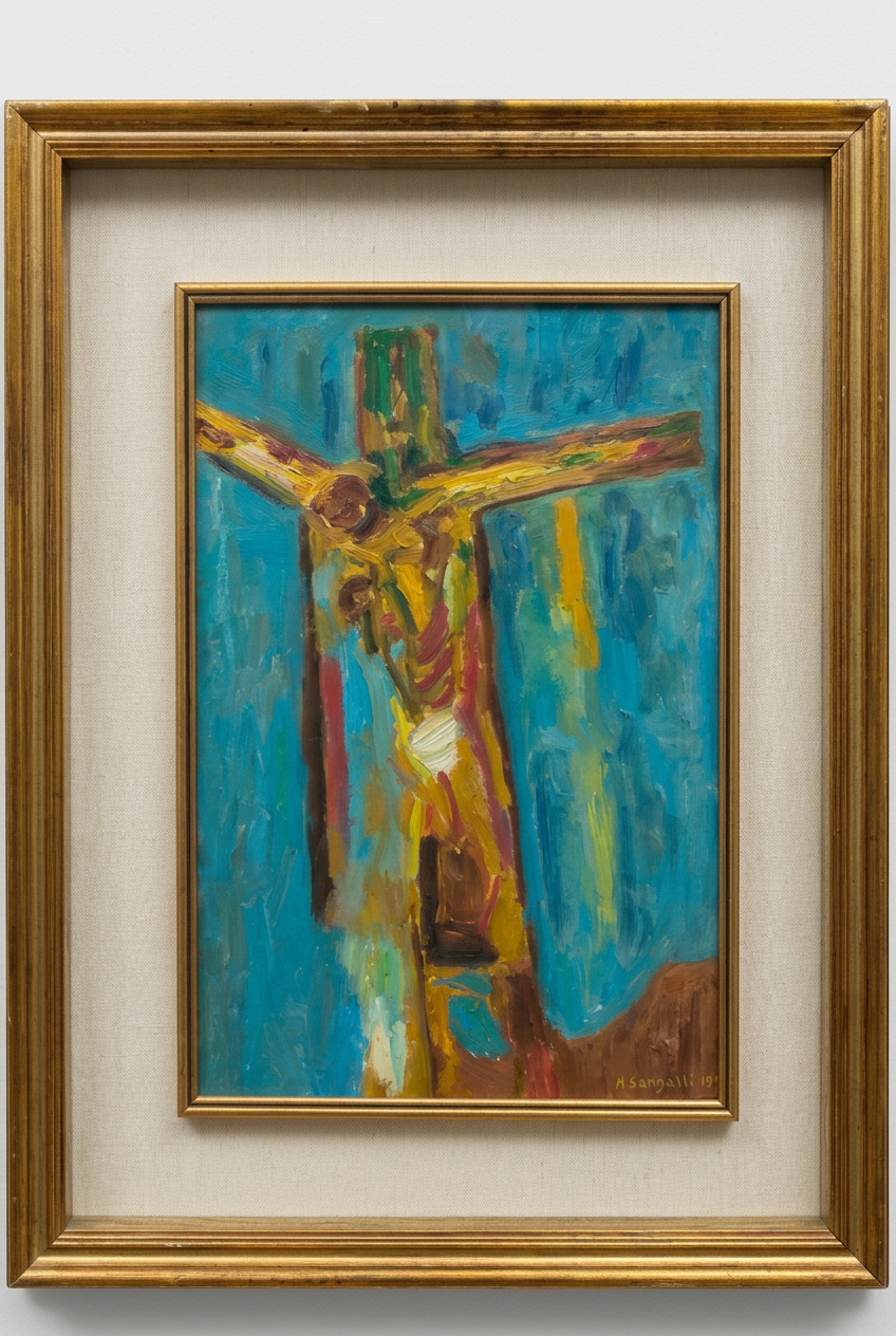 MORTE DI CRISTO, olio di Giovanni Sangalli, 30 x 40 cm