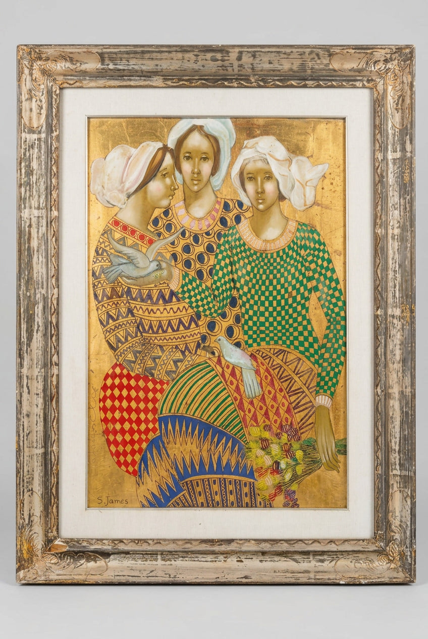 TRE FIGURE FEMMINILI, olio di Paolo Emilio Bergamaschi, 50 x 70 cm